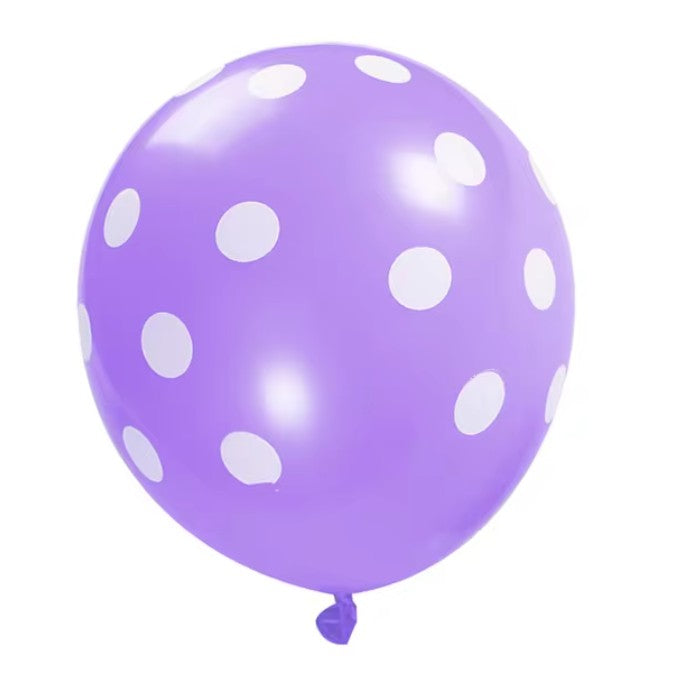 Set 10 Baloane din Latex cu Buline Albe, Accesorii Decor Petrecere, Material Biodegradabil, Mix 5 Culori, 23 cm, 1.4 g