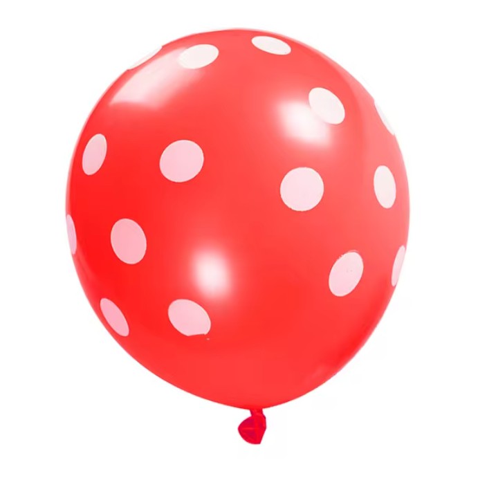 Set 10 Baloane din Latex cu Buline Albe, Accesorii Decor Petrecere, Material Biodegradabil, Mix 5 Culori, 23 cm, 1.4 g
