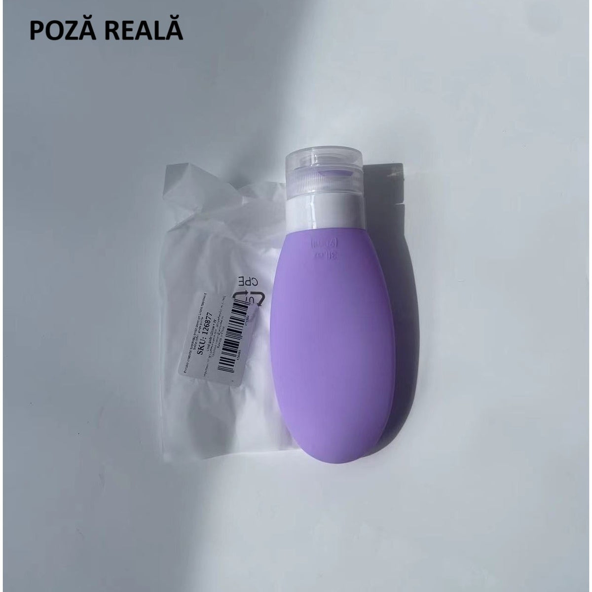 Recipient Portabil din Silicon pentru Călătorie, Sticlă Reîncărcabilă pentru Șampon și Loțiune, Anti-Scurgere, Aprobat TSA, Silicon Fără BPA, 90 ml, Mov