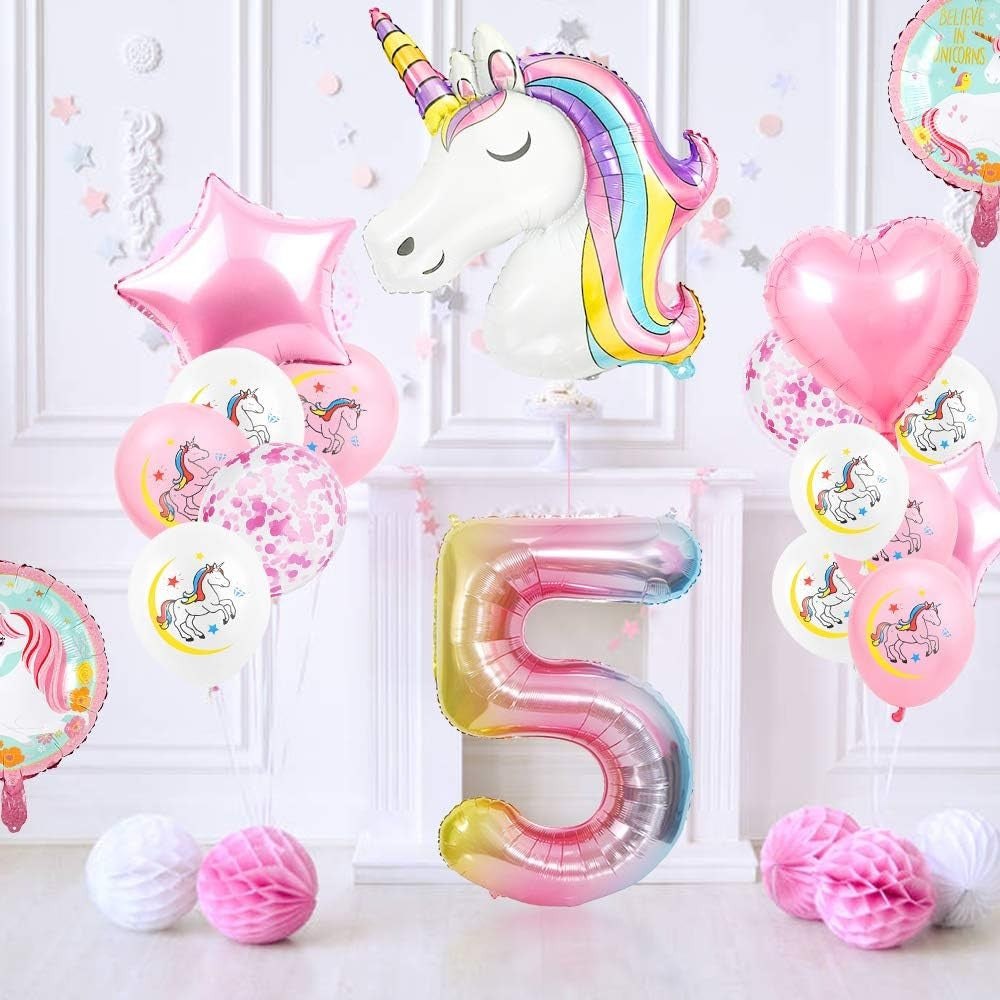 Balon Aniversar Cifra 5, Figurina Gigant 100 cm, Efect Gradient Multicolor, Folie Aluminiu Rezistenta, Umflare Aer sau Heliu, Include Pai Umflare, 1 Bucata