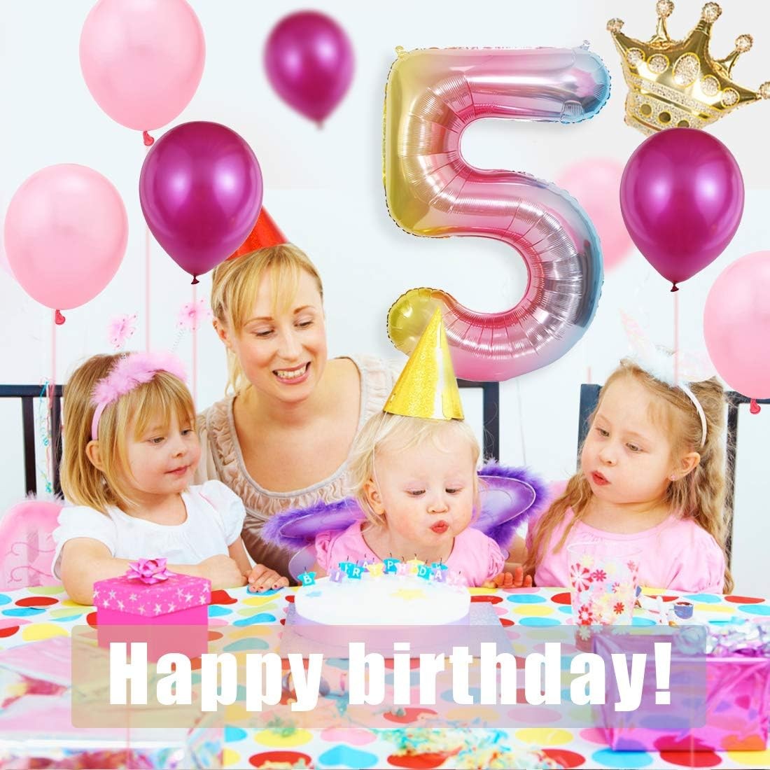Balon Aniversar Cifra 5, Figurina Gigant 100 cm, Efect Gradient Multicolor, Folie Aluminiu Rezistenta, Umflare Aer sau Heliu, Include Pai Umflare, 1 Bucata
