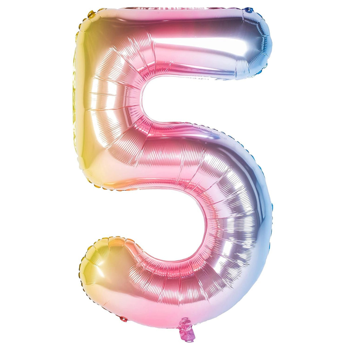 Balon Aniversar Cifra 5, Figurina Gigant 100 cm, Efect Gradient Multicolor, Folie Aluminiu Rezistenta, Umflare Aer sau Heliu, Include Pai Umflare, 1 Bucata
