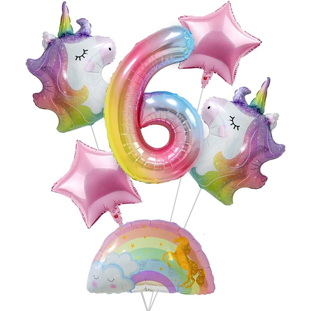 Balon Aniversar Cifra 6, Figurina Gigant 100 cm, Efect Metalizat Gradient, Folie Aluminiu, Umflare Aer sau Heliu, Multicolor