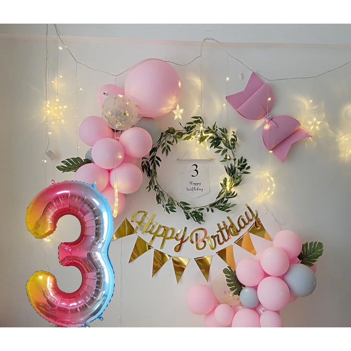 Balon Aniversar Cifra 3, Figurina Gigant din Folie Metalizata Gradient, Umflare Aer sau Heliu, Pai Inclus, 100 cm, Multicolor