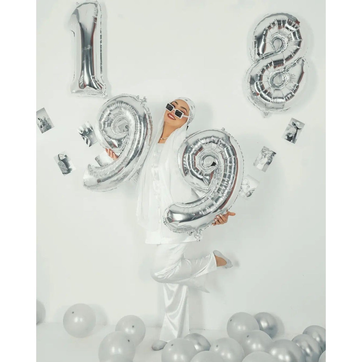 Balon Aniversar Cifra 1, Figurina Din Folie Metalizata, Umflare Aer Sau Heliu, Include Pai, Argintiu, 100 cm