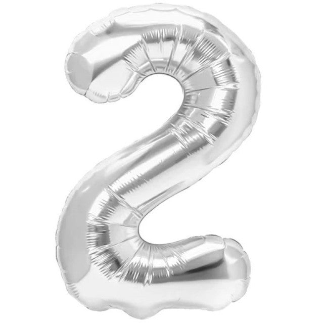 Balon Aniversar Figurina Cifra 2, Folie Metalizata, Umflare Aer sau Heliu, Inaltime 100 cm, Argintiu