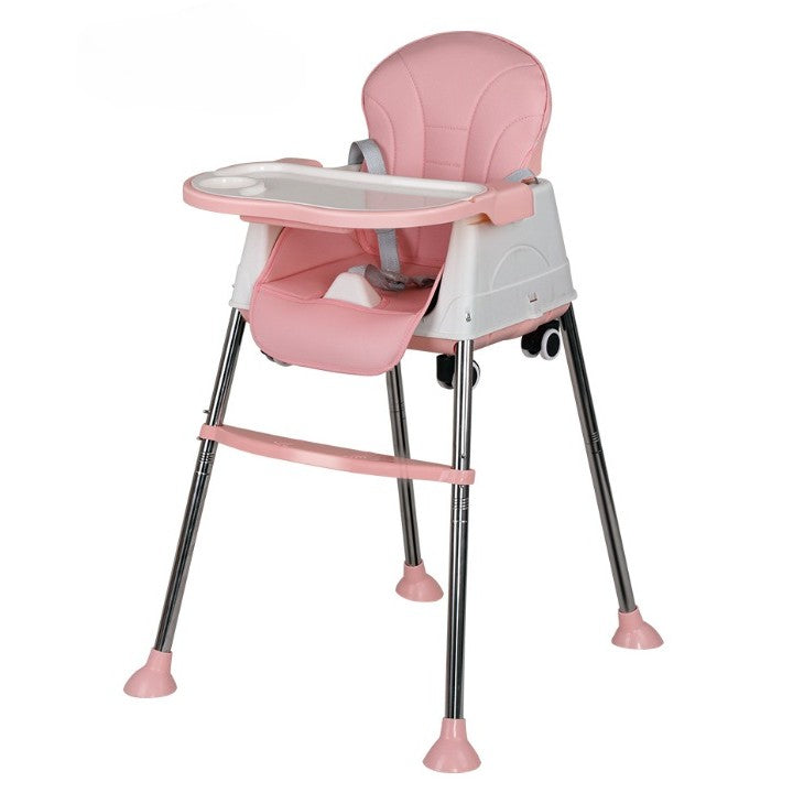 Scaun de Masa Pliabil 3in1, Multifunctional, Reglabil pe Inaltime, 3 Pozitii de Inclinare, Roti cu Blocare si Tavita Detasabila, Aluminiu si Plastic, Roz