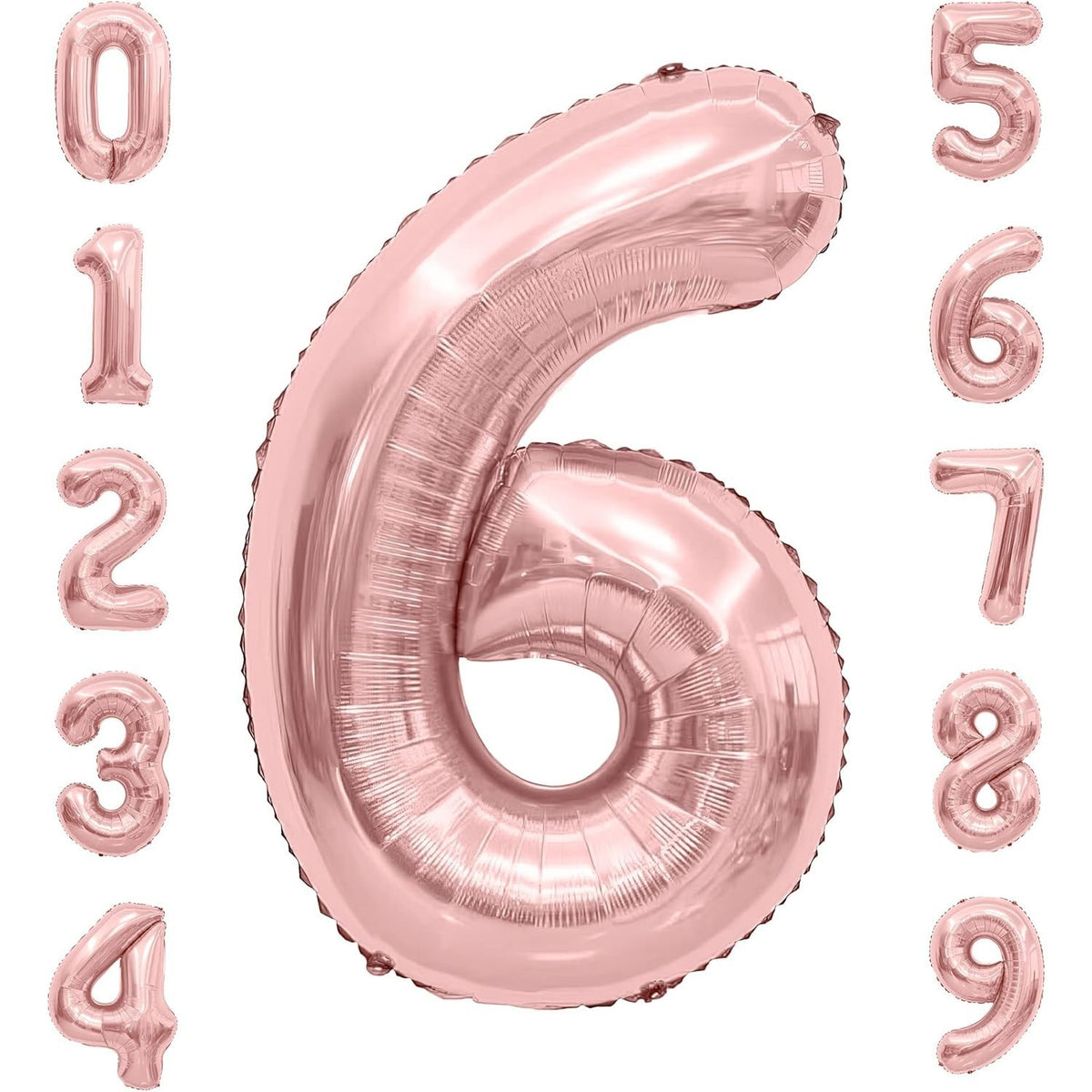 Balon Aniversar Cifra 6, Figurina din Folie Metalizata, Umflare cu Aer sau Heliu, Inaltime 100 cm, Pai Inclus, Roz Coral Rose
