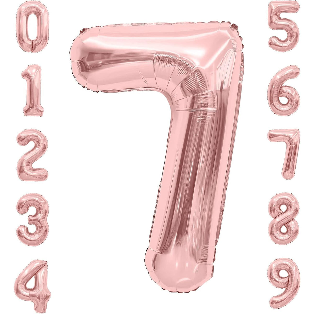 Balon Aniversar Figurina Cifra 7, Folie Metalizata, Umflare Aer sau Heliu, Include Pai, Inaltime 100 cm, Rose Coral