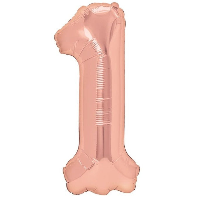 Balon Aniversar Cifra 1, Figurina Gigant 100 cm, Folie Metalizata, Umflare Aer sau Heliu, Ambalaj Individual cu Pai Inclus, Rose Coral