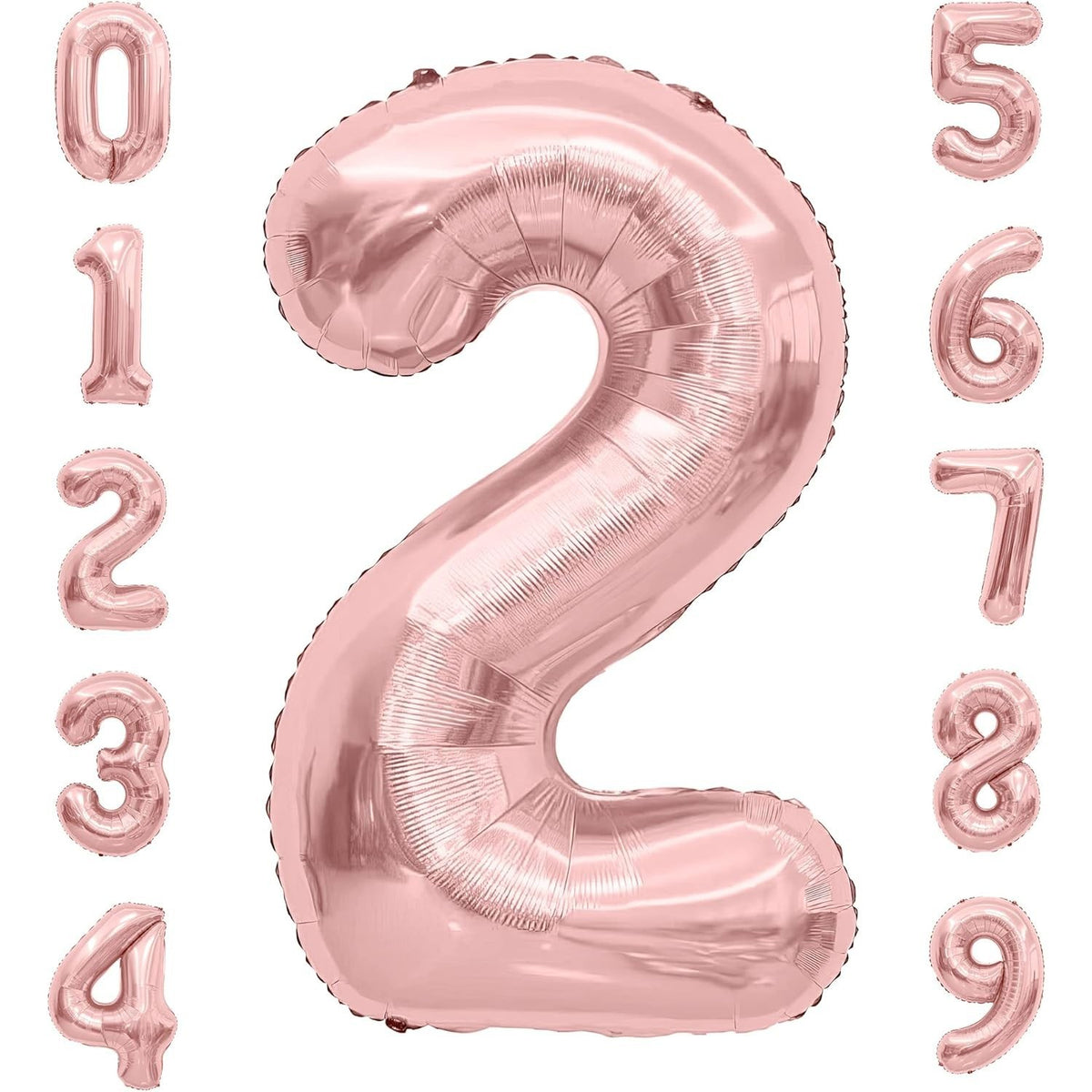 Balon Aniversar Cifra 2, Figurina Gigant 100 cm pentru Aniversari si Petreceri, Folie Metalizata, Umflare Aer sau Heliu, Include Pai, Rose Coral