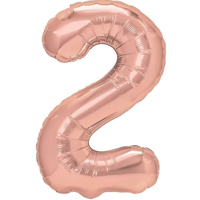 Balon Aniversar Cifra 2, Figurina Gigant 100 cm pentru Aniversari si Petreceri, Folie Metalizata, Umflare Aer sau Heliu, Include Pai, Rose Coral