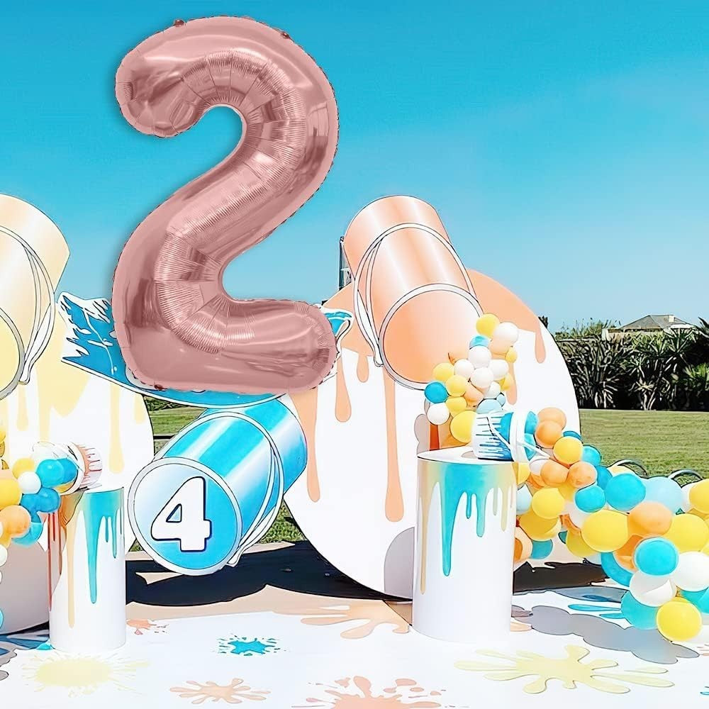 Balon Aniversar Cifra 2, Figurina Gigant 100 cm pentru Aniversari si Petreceri, Folie Metalizata, Umflare Aer sau Heliu, Include Pai, Rose Coral