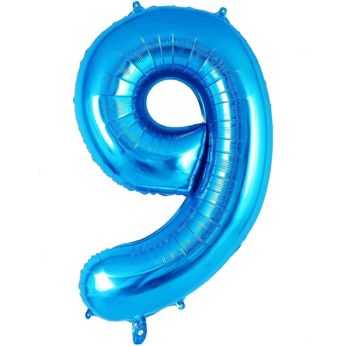 Balon Aniversar Cifra 9, Figurina din Folie de Aluminiu, Umflare cu Aer sau Heliu, Include Pai, Albastru, 100 cm