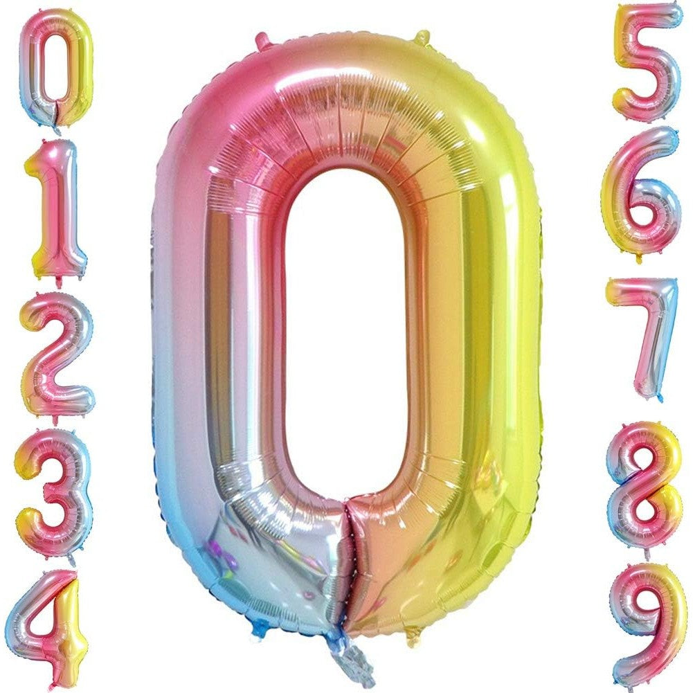Balon Aniversar Cifra 0, Figurina din Folie Metalizata Gradient, Umflare Aer sau Heliu, 100 cm, Multicolor