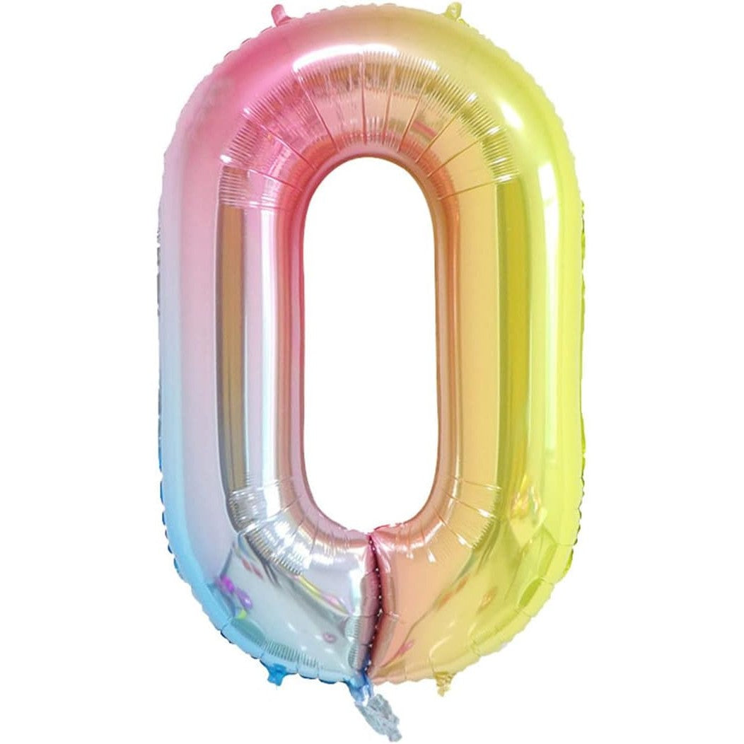 Balon Aniversar Cifra 0, Figurina din Folie Metalizata Gradient, Umflare Aer sau Heliu, 100 cm, Multicolor