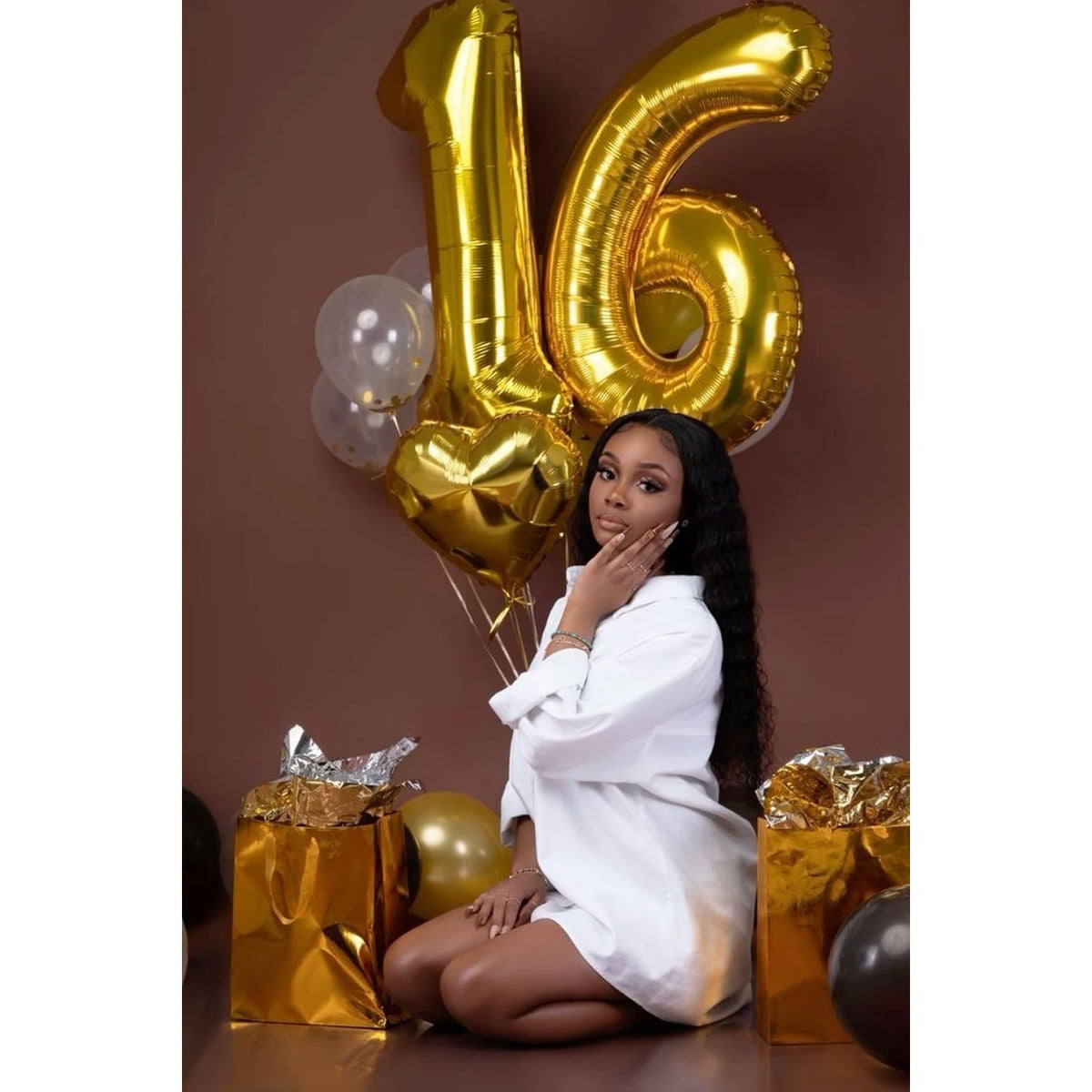 Balon Aniversar Cifra 6, Figurina Gigant din Folie Metalizata, Umflare Aer sau Heliu, include Pai, Auriu, 100 cm