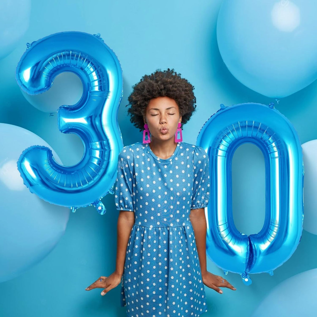 Balon Aniversar Cifra 0, Figurina din Folie Metalizata, Umflare Aer sau Heliu, Inclusiv Pai, 100 cm, Albastru
