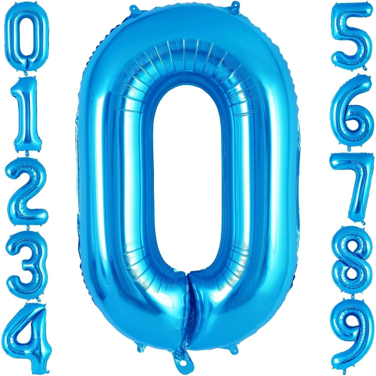 Balon Aniversar Cifra 0, Figurina din Folie Metalizata, Umflare Aer sau Heliu, Inclusiv Pai, 100 cm, Albastru