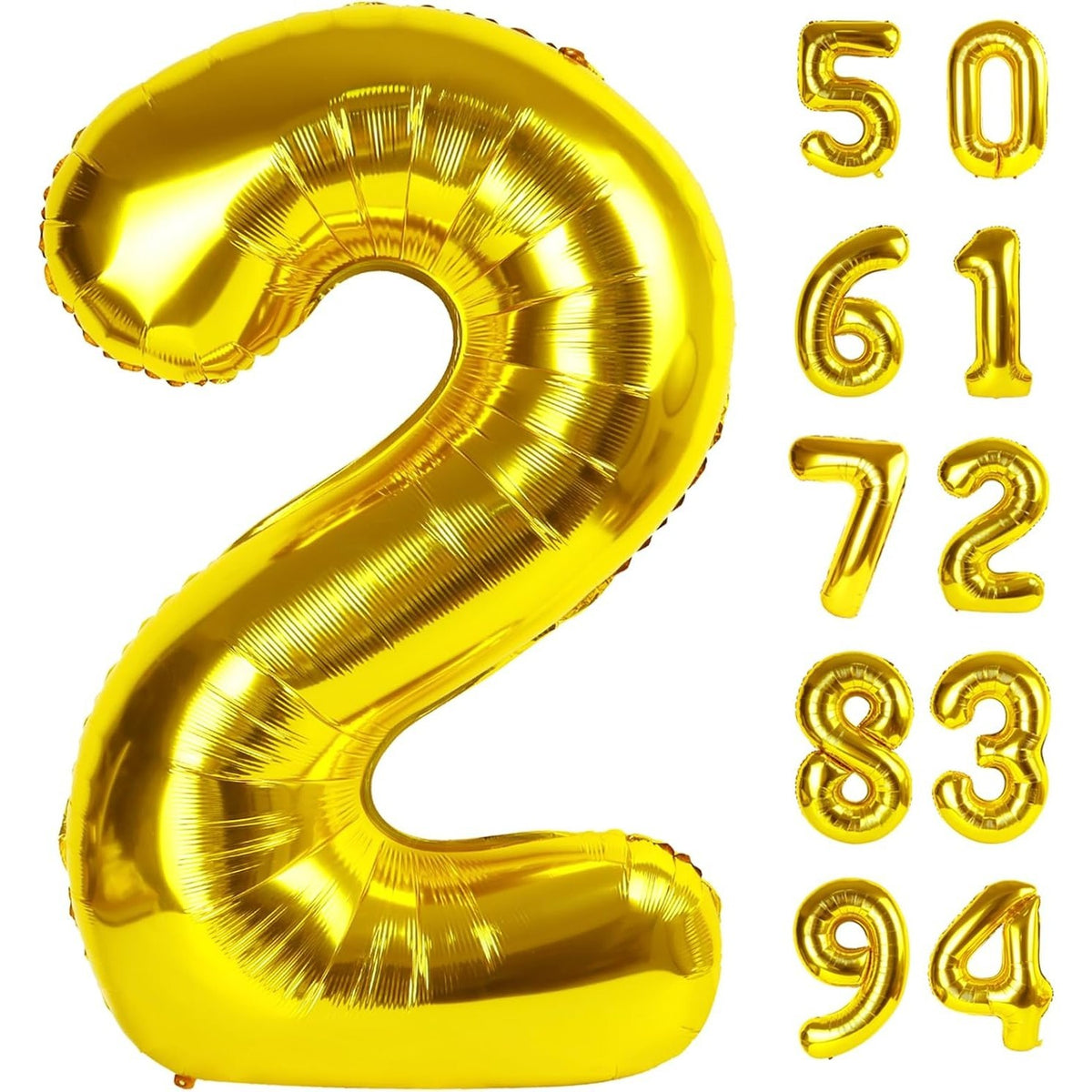 Balon Aniversar Cifra 2, Figurina Gigant din Folie Metalizata, Umflare Aer sau Heliu, Include Pai, Inaltime 100 cm, Auriu