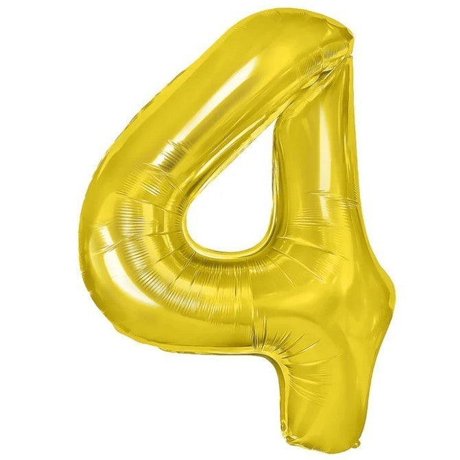Balon Aniversar Cifra 4, Figurina din Folie Metalizata, Umflare cu Aer sau Heliu, Include Pai, Inaltime 100 cm, Auriu