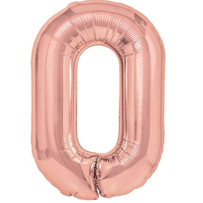 Balon Aniversar Cifra 0, Figurina din Folie de Aluminiu, Umflare Aer sau Heliu, include Pai, 100 cm, Roz Coral