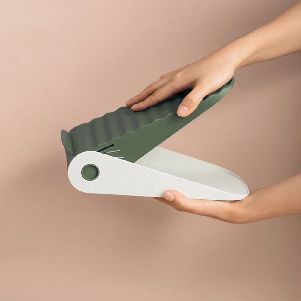 Suport Pantofi cu Două Straturi, Organizator Încălțăminte Reglabil pe Înălțime, Design Antiderapant pentru Economisire Spațiu, Plastic Durabil, 25.5x11x7.5 cm, Verde