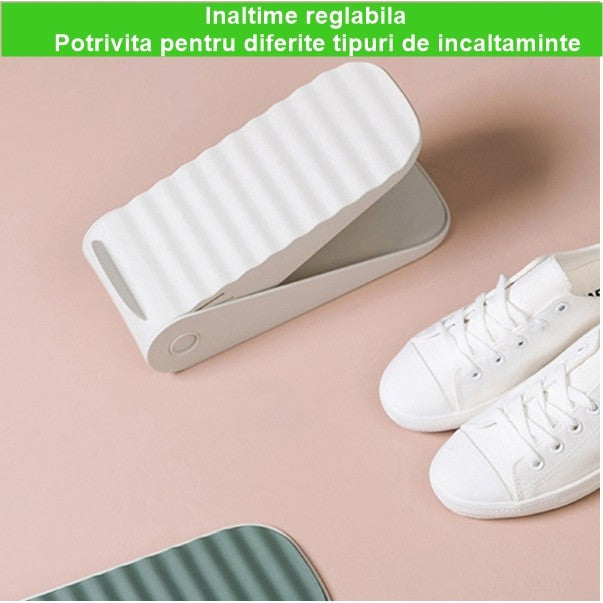 Suport Pantofi cu Două Straturi, Organizator Încălțăminte pentru Economisire Spațiu, Înălțime Reglabilă și Suprafață Antiderapantă, Material Plastic Durabil, 25.5x11x7.5 cm, Alb