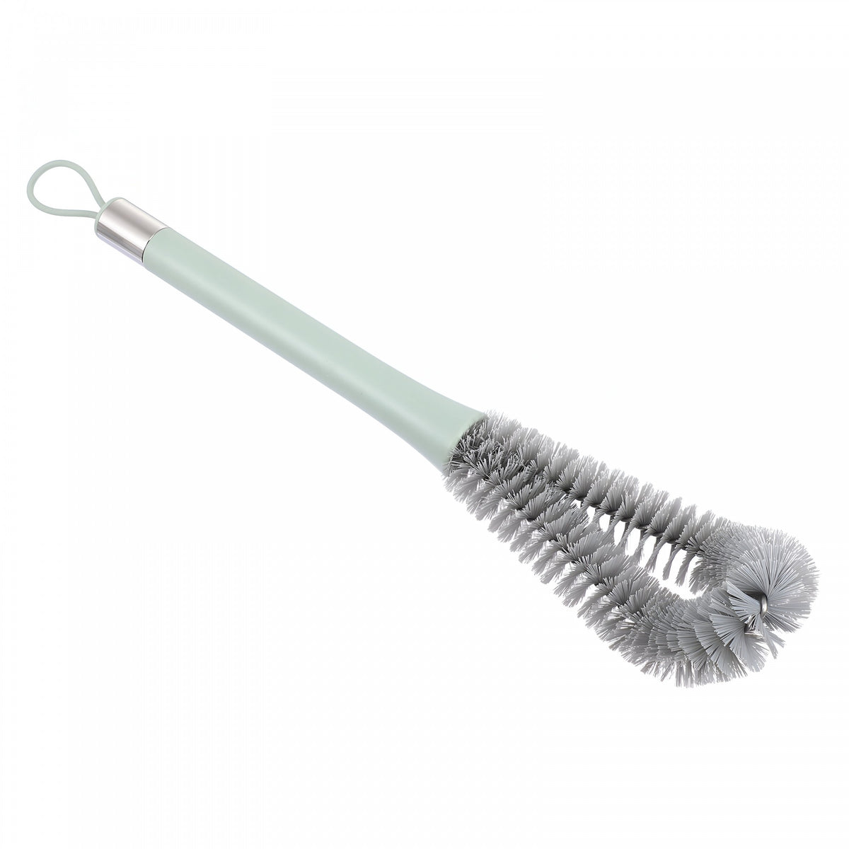 Perie de Curatat Pahare, Sticle si Biberoane, Maner Lung cu Mini Perie Tetine, Silicon si ABS, 38.5 cm, Verde