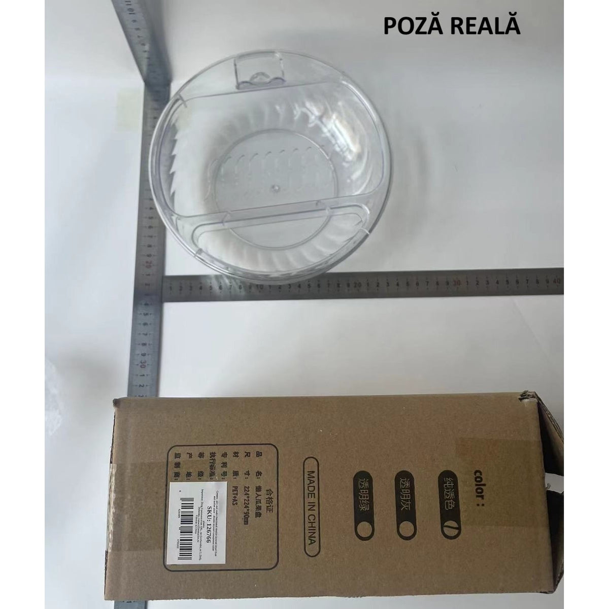 Bol cu Doua Straturi pentru Fructe si Legume, Vas cu Scurgere detasabila si Suport Telefon Mobil, Material PC Rezistent, 22.4x9 cm, Transparent