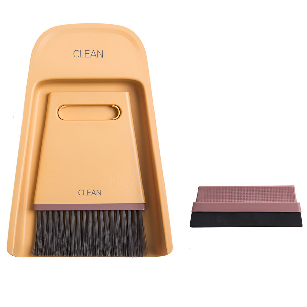 Set Mini Matura si Faras pentru Birou si Bucatarie, Kit Portabil de Curatare Suprafete si Spatii Inghuste, Polipropilena, 19.5x13.8x3.6 cm, Galben