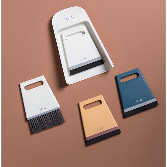 Set Mini Matura si Faras Portabil, Perie Curatare Suprafete si Tastatura, Polipropilena Rezistenta, pentru Birou si Bucatarie, 19.5x13.8x3.6 cm, Gri
