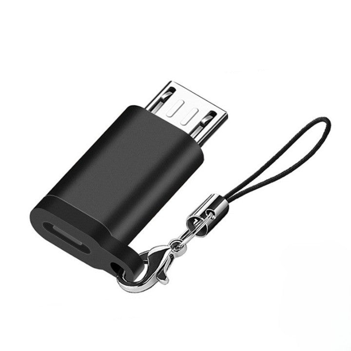 Alogy Adaptor USB-C la Micro USB, Incarcare si Transfer Date 2.0A, Carcasa din Aliaj Aluminiu cu Snur pentru Chei, Negru
