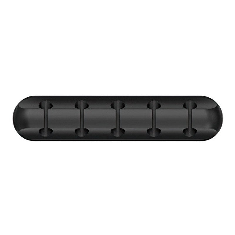 Organizator Cabluri si Fire, Suport Autoadeziv cu 5 Sloturi, Management Cablu USB si Mouse, Silicon Flexibil, 9.6x2.2 cm, Negru