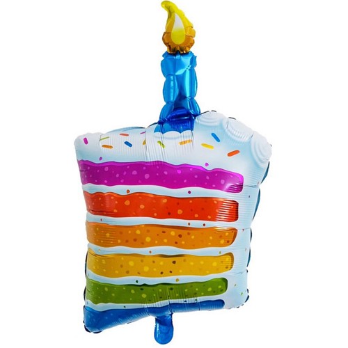 Balon Aniversar din Folie Metalizata, Model Prajitura cu Lumanare, Compatibil Aer sau Heliu, Include Pai Umflare, Multicolor, 84x53 cm