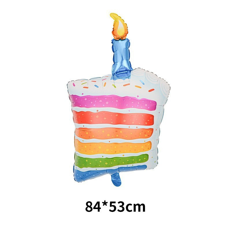 Balon Aniversar din Folie Metalizata, Model Prajitura cu Lumanare, Compatibil Aer sau Heliu, Include Pai Umflare, Multicolor, 84x53 cm