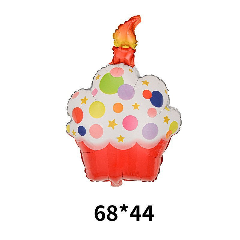 Balon din Folie Metalizata, Model Figurina Prajitura Aniversara, Tematica Dulciuri, Umflare cu Aer sau Heliu, Pai Inclus, 68x44 cm, Multicolor