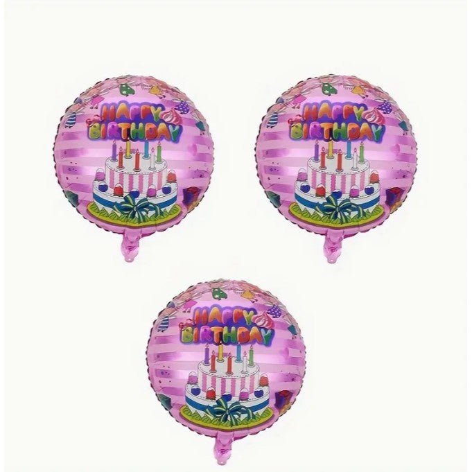 Balon Aniversar Happy Birthday, Figurina din Folie Metalizata, Umflare Aer sau Heliu, Set cu Pai Inclus, Diametru 45 cm, Multicolor
