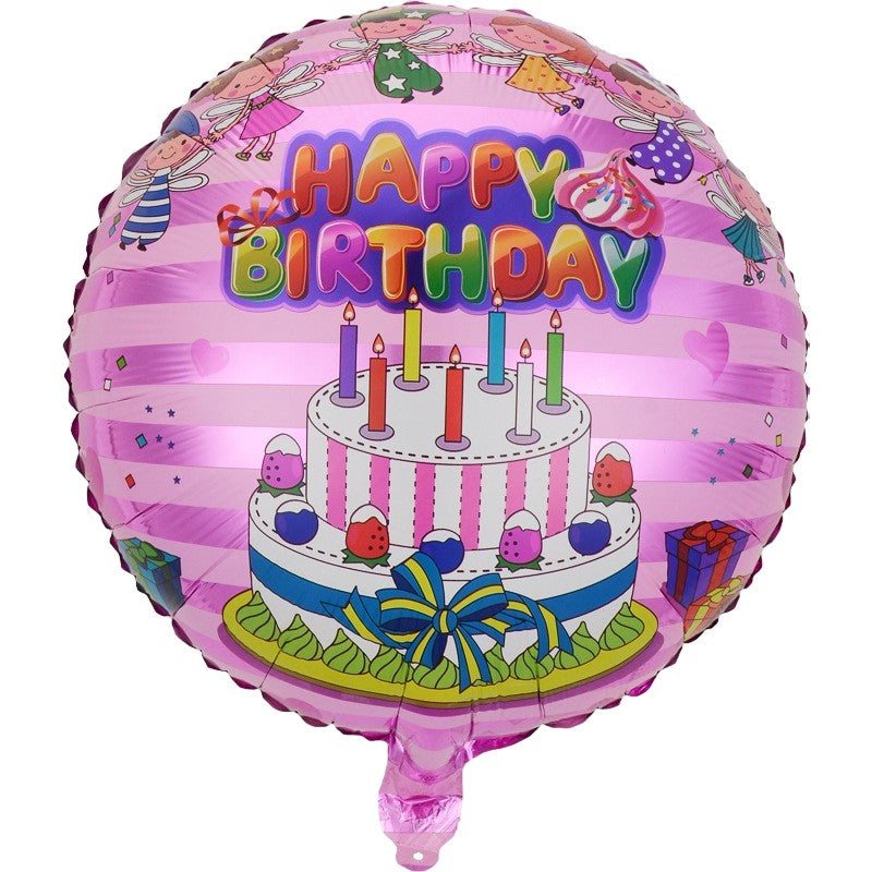 Balon Aniversar Happy Birthday, Figurina din Folie Metalizata, Umflare Aer sau Heliu, Set cu Pai Inclus, Diametru 45 cm, Multicolor