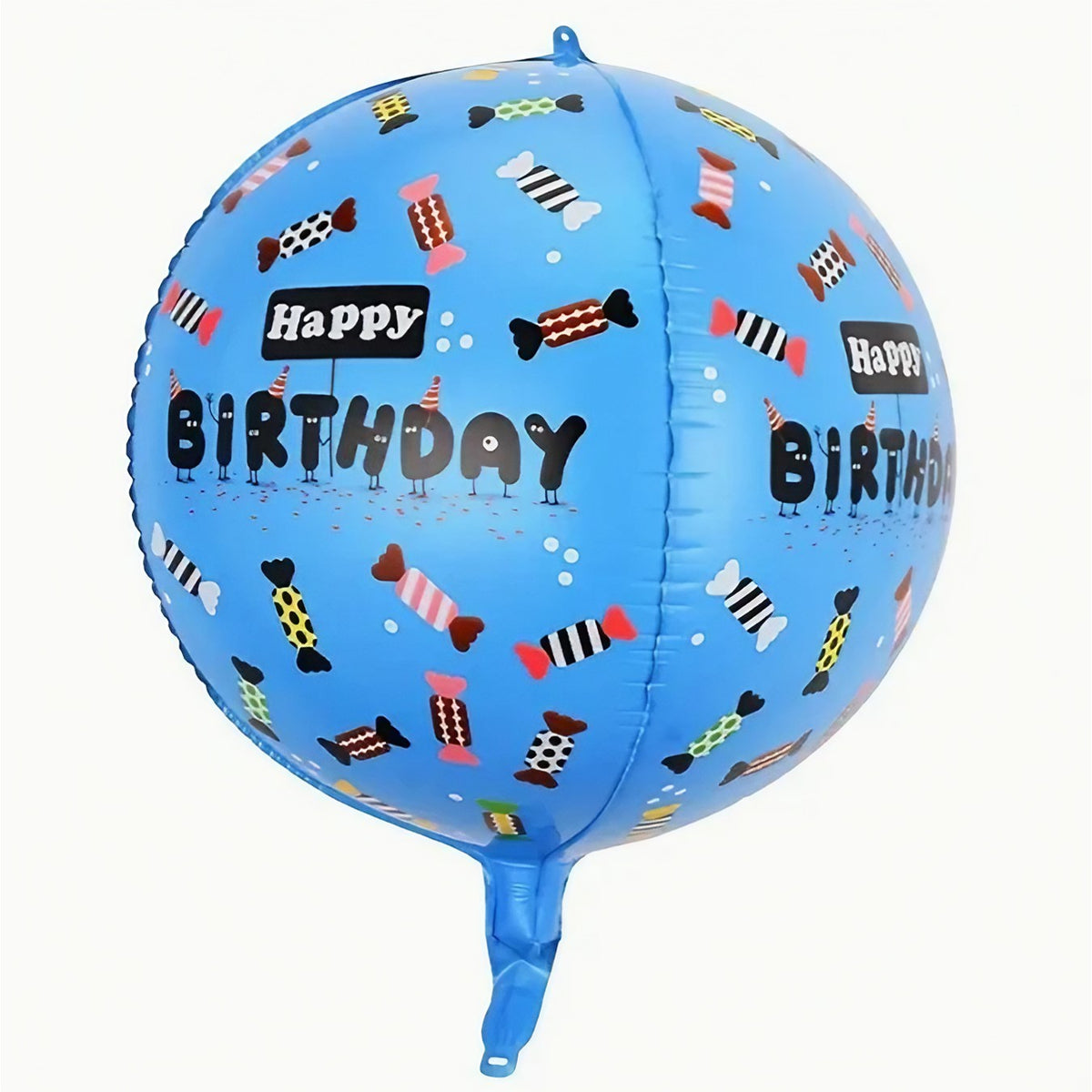 Balon Figurina 4D Happy Birthday, Tematica Aniversara Bombonele, Folie Metalizata, Umflare Aer sau Heliu, Pai Inclus, 63x24 cm, Albastru