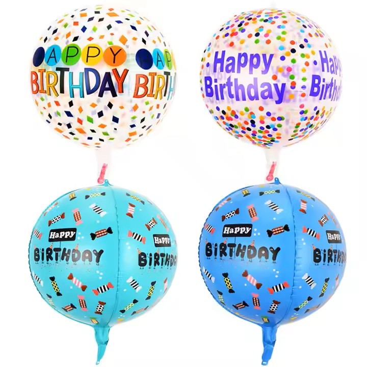 Balon Figurina 4D Happy Birthday, Tematica Aniversara Bombonele, Folie Metalizata, Umflare Aer sau Heliu, Pai Inclus, 63x24 cm, Albastru