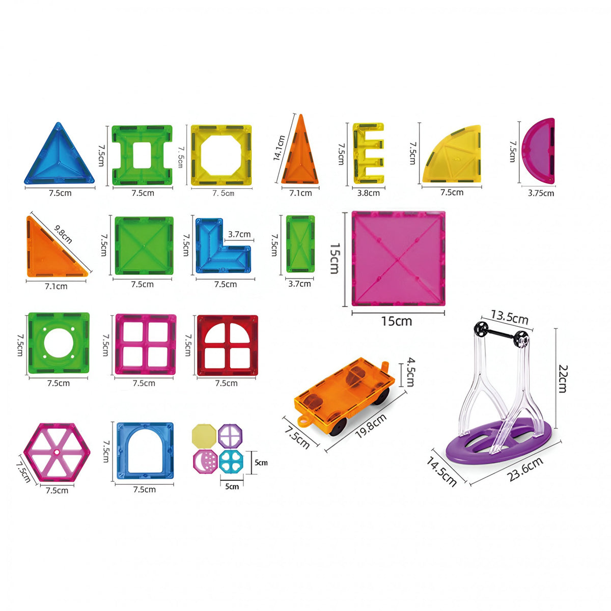 Set Constructie Magnetica, Magnetic Tiles Educativ, Puzzle 3D Forme Geometrice, Plastic ABS Non-Toxic, 60 Piese, Multicolor