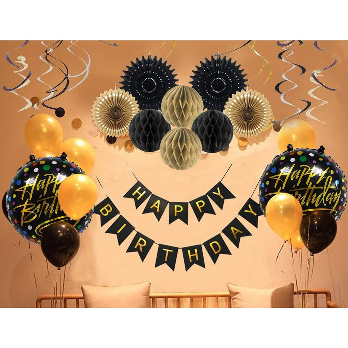 Balon Aniversar Happy Birthday, Model Figurina 3, Folie Metalizata de Aluminiu, Umflare Aer sau Heliu, 45 cm, Multicolor