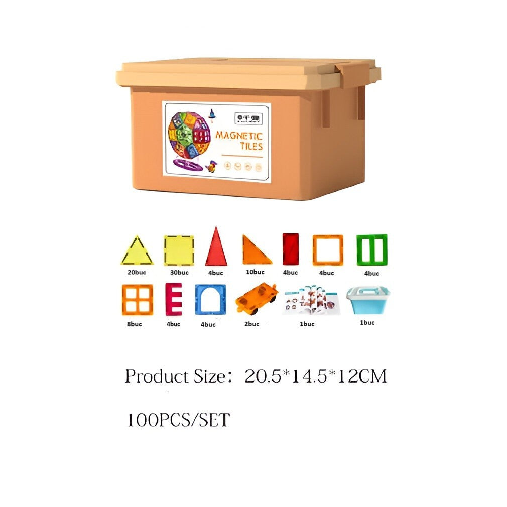 Set Joc de Constructie Magnetic, Puzzle 3D Educativ cu Forme Geometrice, Plastic ABS Non-toxic, 100 Piese, Multicolur, 3 Ani+