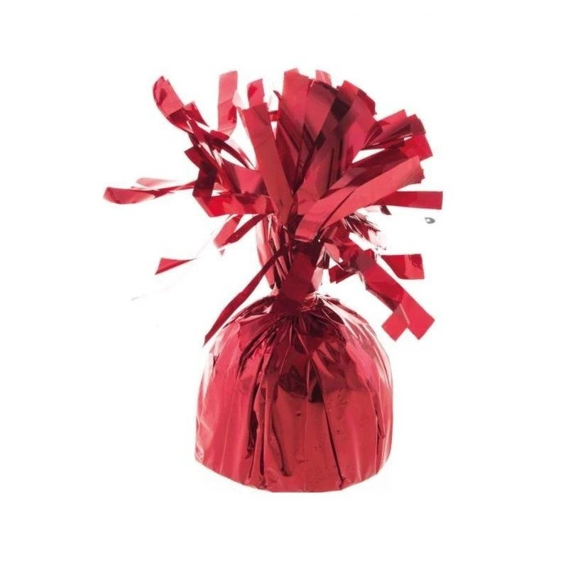 Greutate pentru Baloane cu Heliu, Suport Decorativ cu Franjuri Lucioase, Material PET, 170 g, 13 x 5 x 3 cm, Rosu
