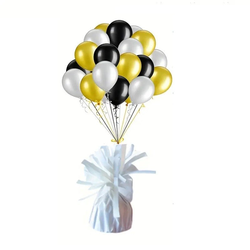 Greutate Baloane cu Heliu, Accesoriu Decorativ cu Franjuri din Folie PET, Inel de Prindere Inclus, 170 g, 13 x 5 x 3 cm, Alb