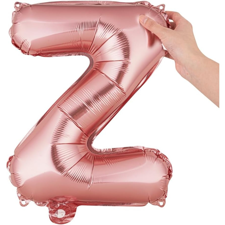 Balon Folie Metalizata Litera Z, Model Reutilizabil pentru Heliu sau Aer, Aluminiu cu Pai de Umflare Inclus, Rose Gold, 40 cm