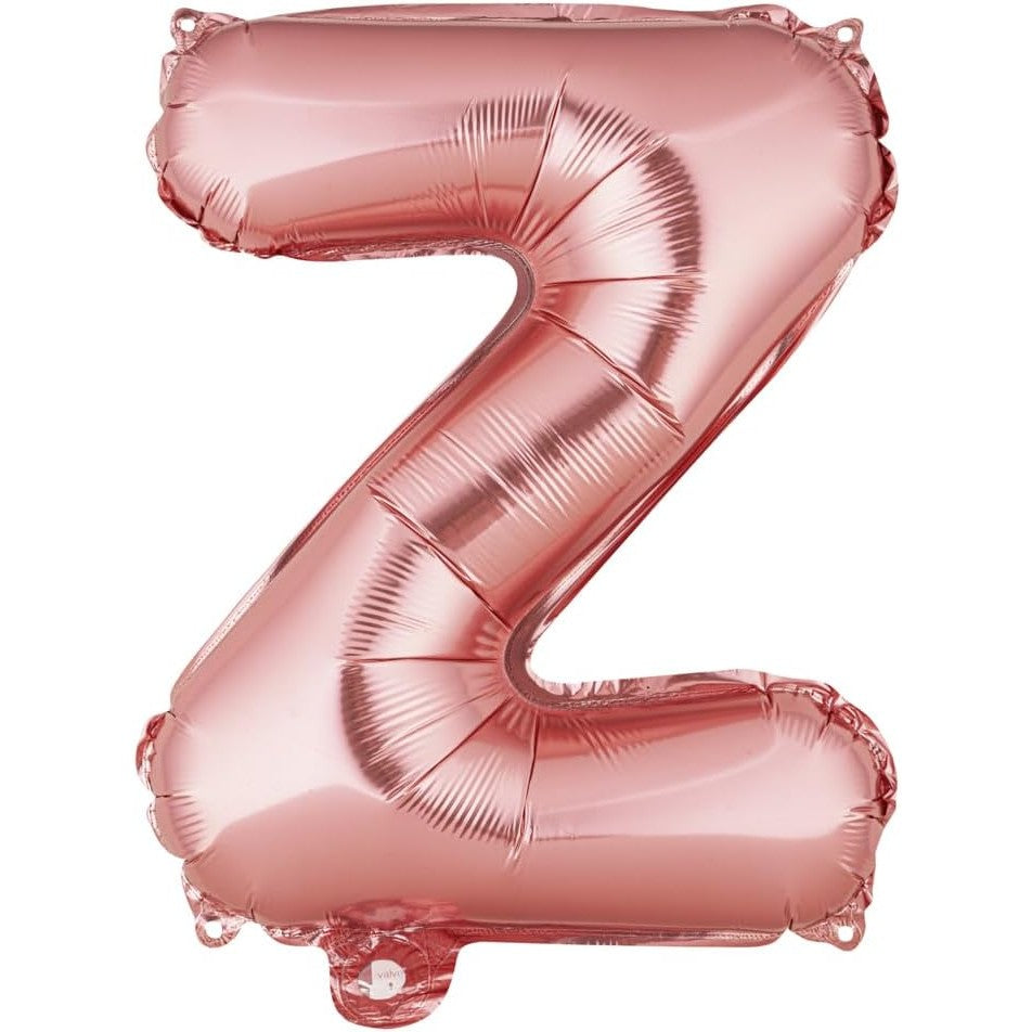 Balon Folie Metalizata Litera Z, Model Reutilizabil pentru Heliu sau Aer, Aluminiu cu Pai de Umflare Inclus, Rose Gold, 40 cm