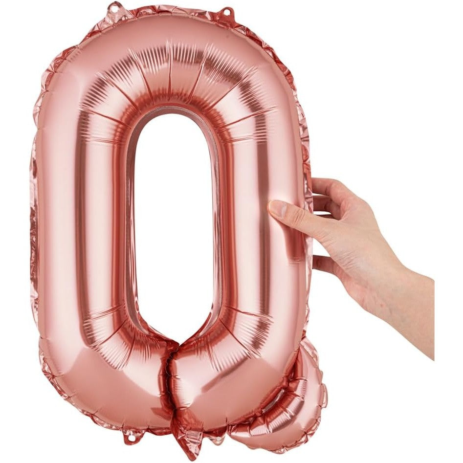Balon Folie Metalizata Litera Q, Balon Aniversar pentru Aer sau Heliu, Material Aluminiu, Include Pai Umflare, 40 cm, Rose Gold