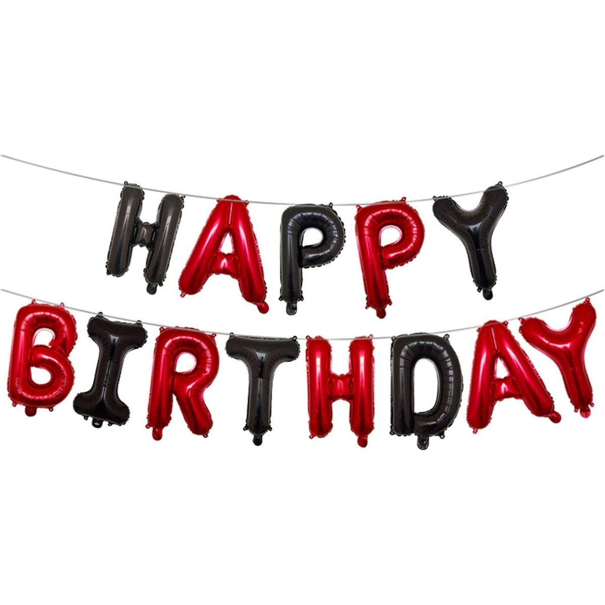 Set Baloane Happy Birthday, Litere Aniversare 40 cm, Folie Metalizata, Kit Complet cu Pai, Ata si Adeziv, Umflare Aer sau Heliu, Rosu-Negru